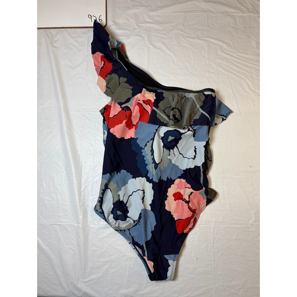 Motherhood Maternity One Shoulder Ruffle Floral Swimsuit Navy Blue Pink Size L - Picture 5 of 11